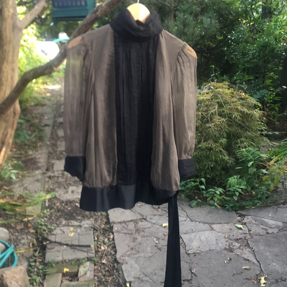 Zara Basic sheer brown/black top Medium